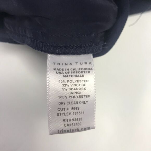 Trina Turk Pants Womens 4 Navy Blue Flat Front Mid Rise Pockets Trouser - Picture 4 of 9